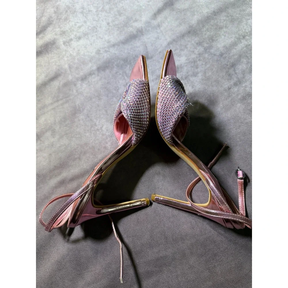 Nine West Metallic Pink Rhinestone Knotted Square Toe Stiletto Heels Mens 8M